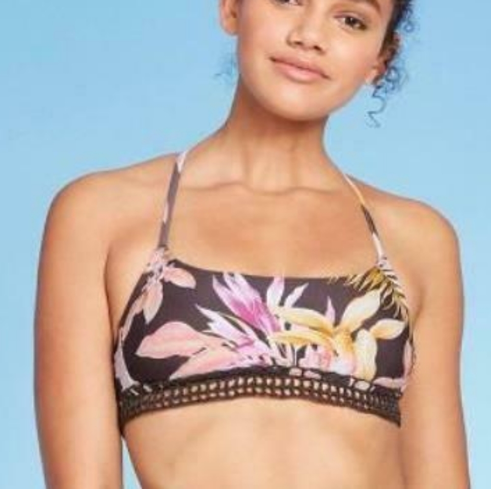 Xhiliration brown floral bikini top Large